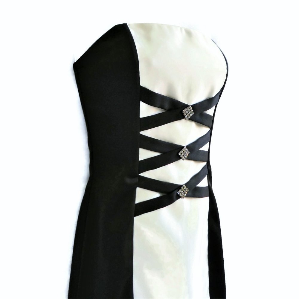 Gunne Sax Mini Dress Cocktail Black White Rhinestones USA 5